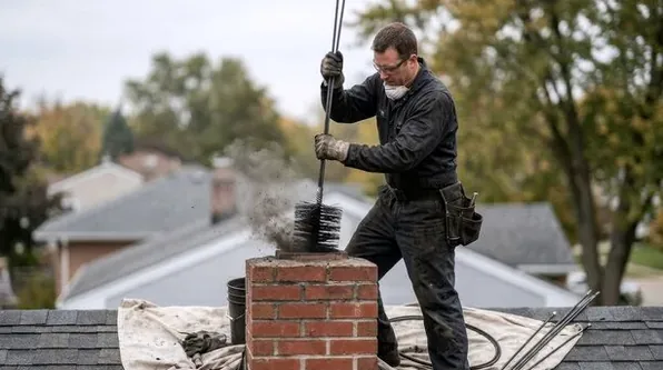 Rooftop chimney sweep in Upper Arlington, Ohio